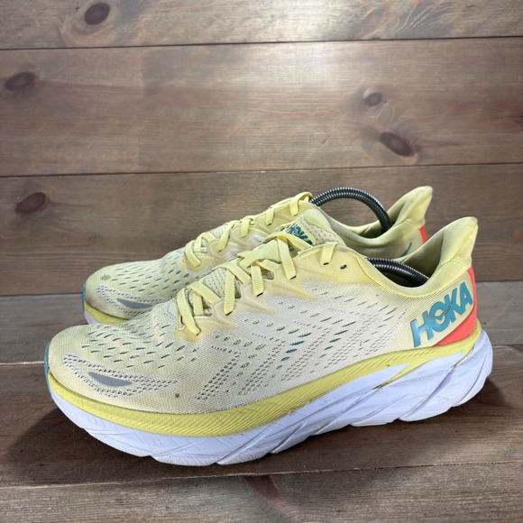 Hoka Shoes - Hoka Clifton 8 Womens size 11 shoes Yellow Mesh Lace Up Cushioned running shoes